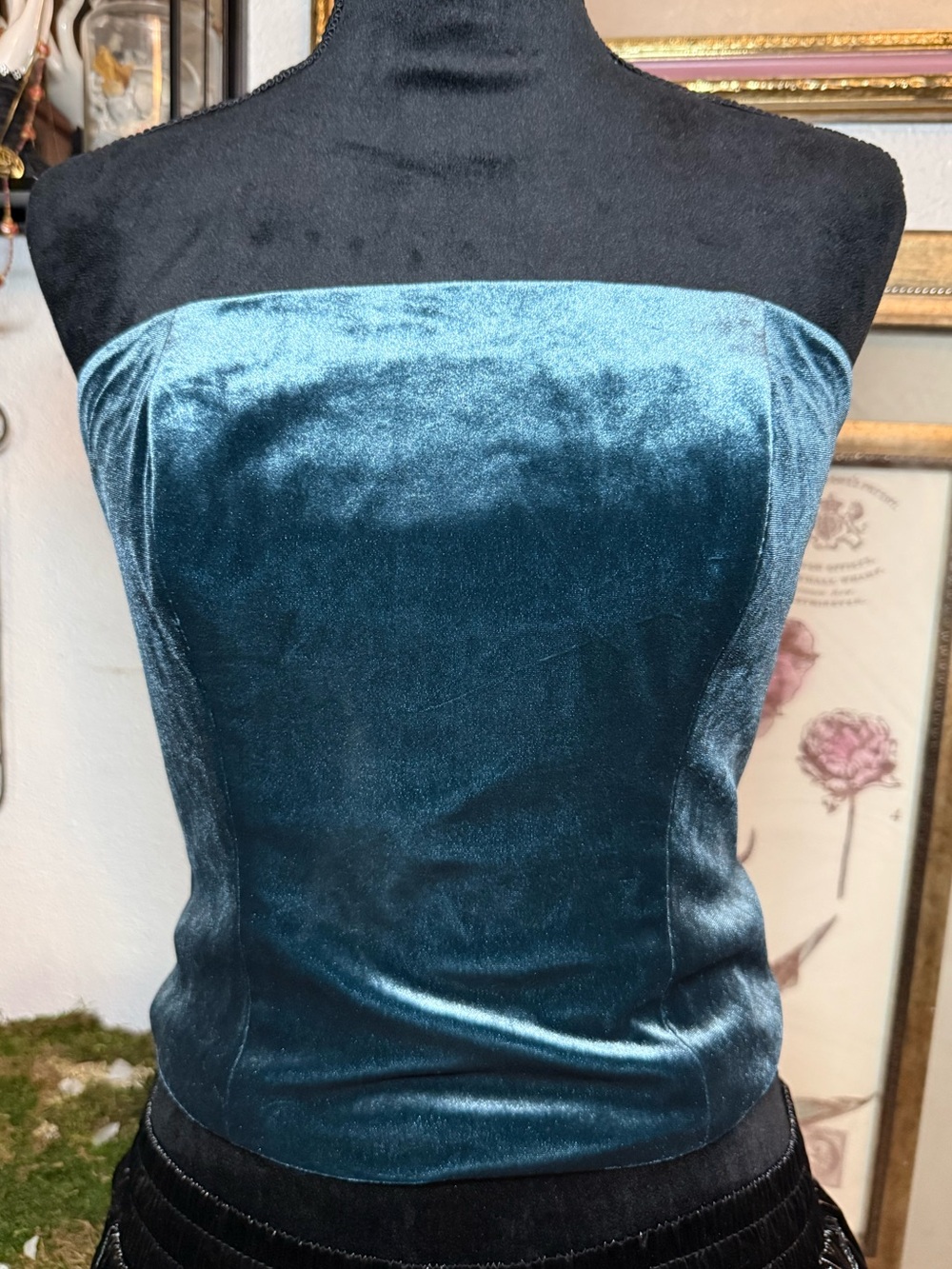 REVELRY Teal Blue Velvet Strapless Bustier Corset Top  •Size S•